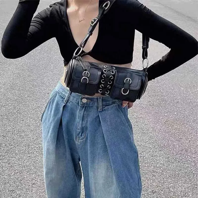 Borsa a tracolla stile punk donna borsa a spalla con catena y2k moda_voghion.com