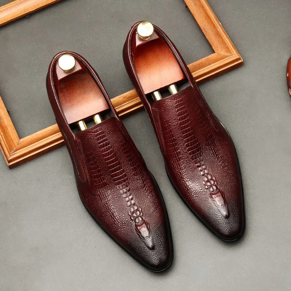 Breathable Leather Shoes For Men Patterned Crocodile Business_voghion.com