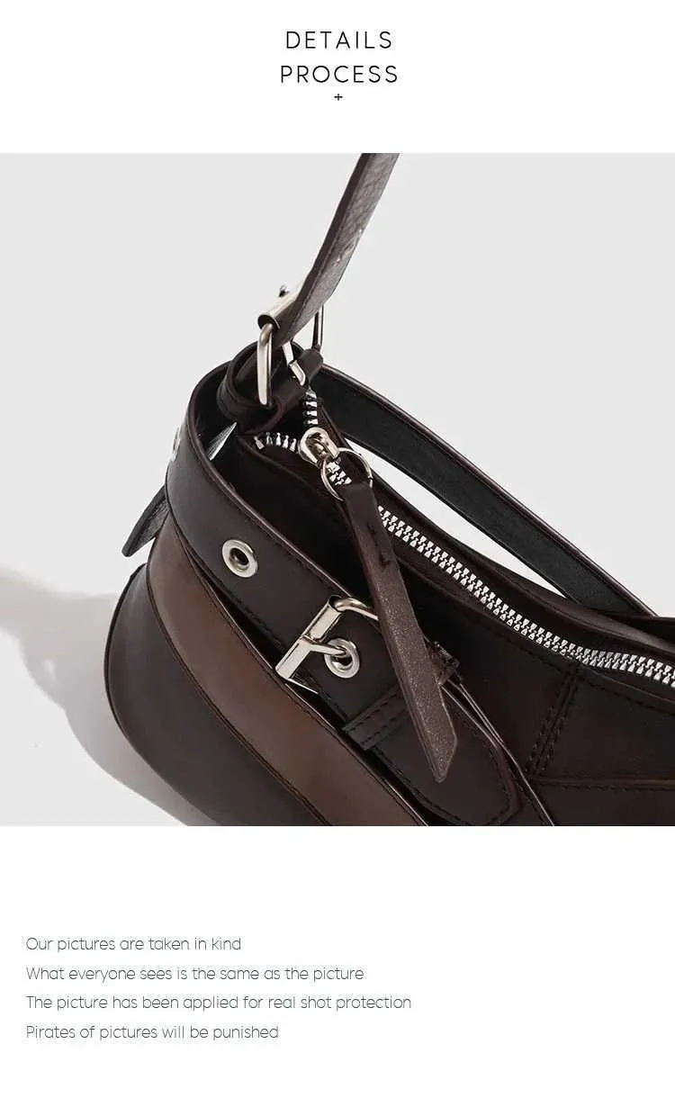 Retro belt decoration shoulder designer armrest punk motorcycle bag Pu leather womens handbag Y241216_voghion.com