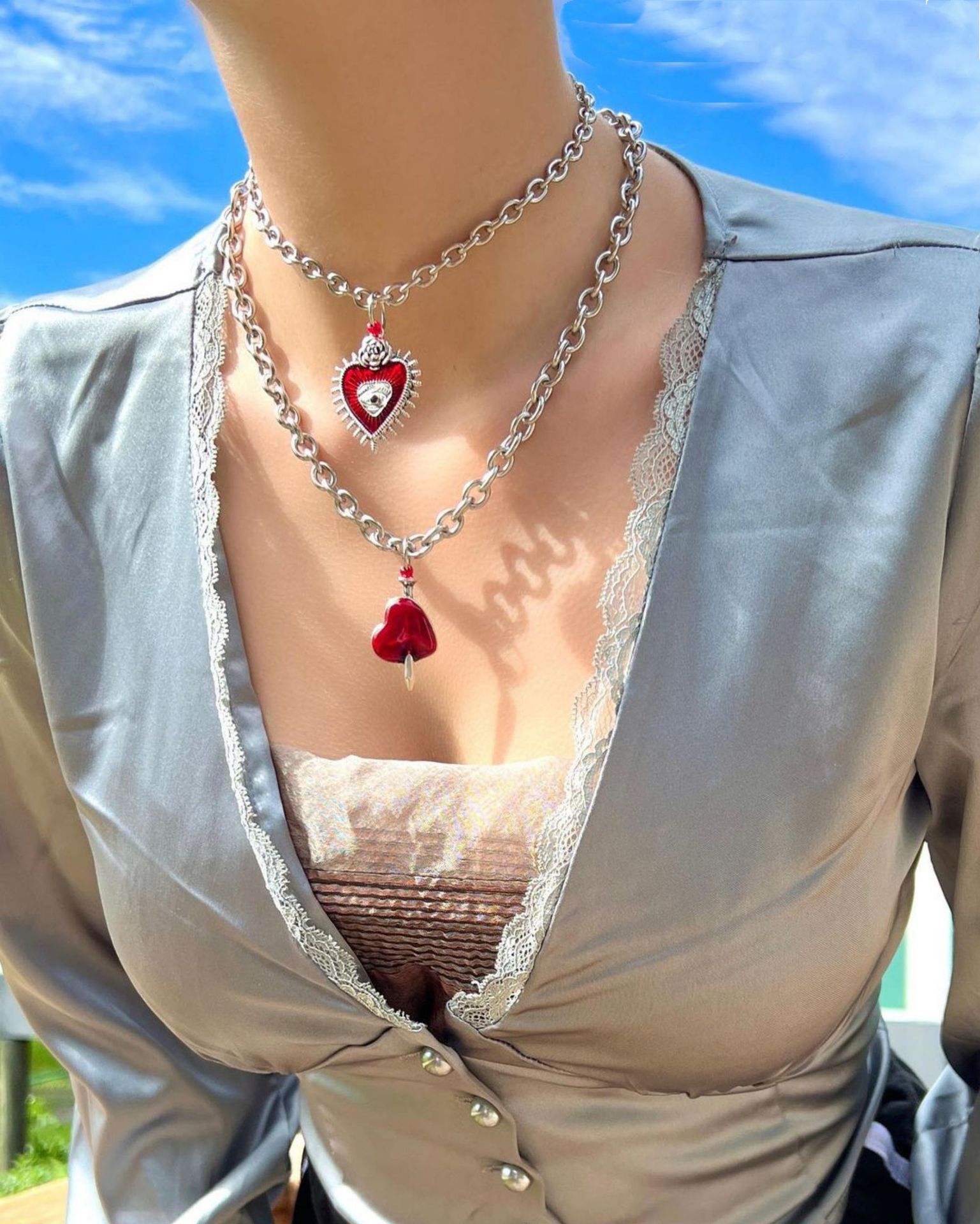 Gothic Heart Flower Cross Pendant Necklace For Women And Men_voghion.com