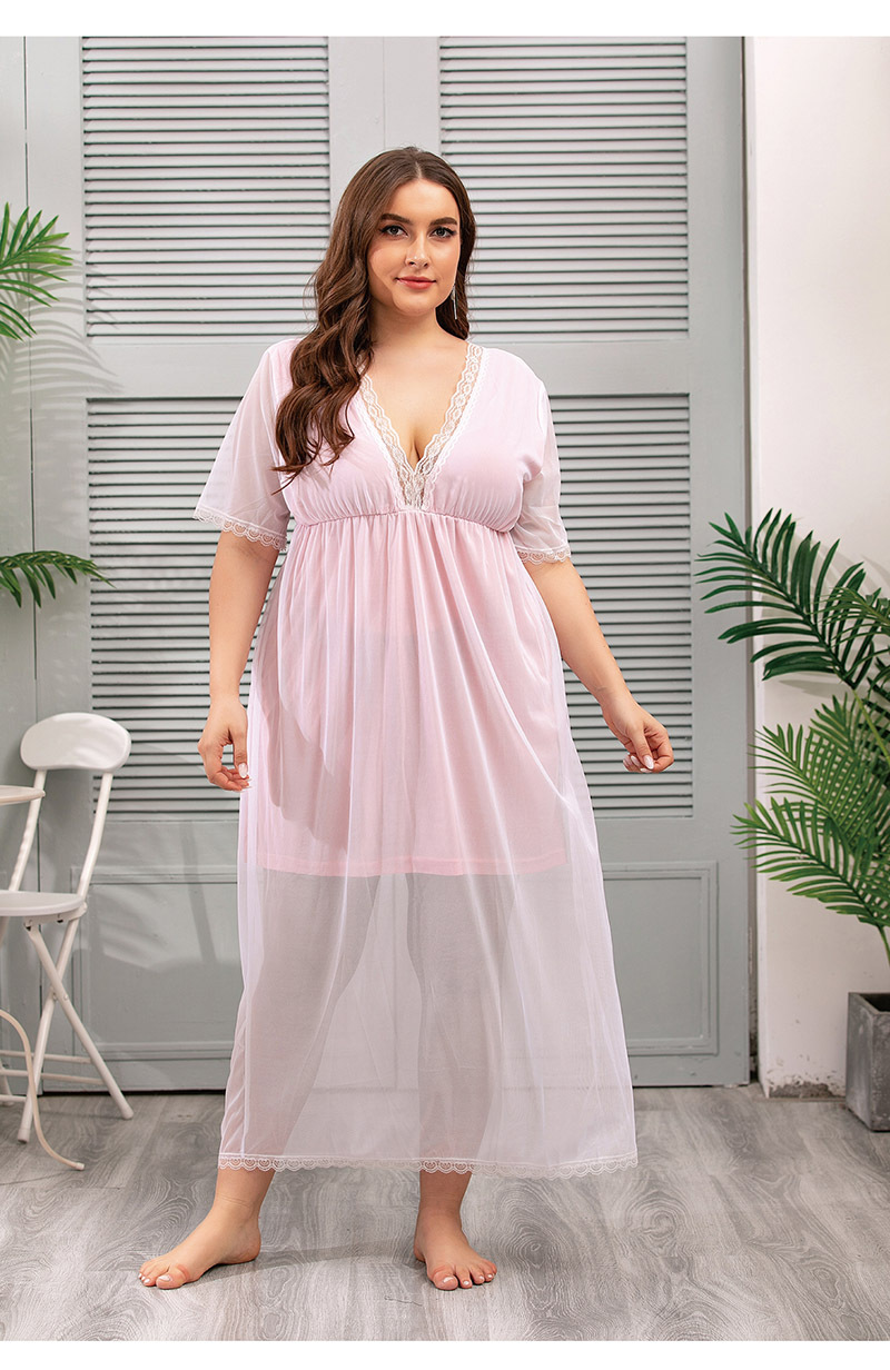 Frauen mesh spitze hause kleidung große größe nachthemd sommer fett mm Französisch kleid_voghion.com