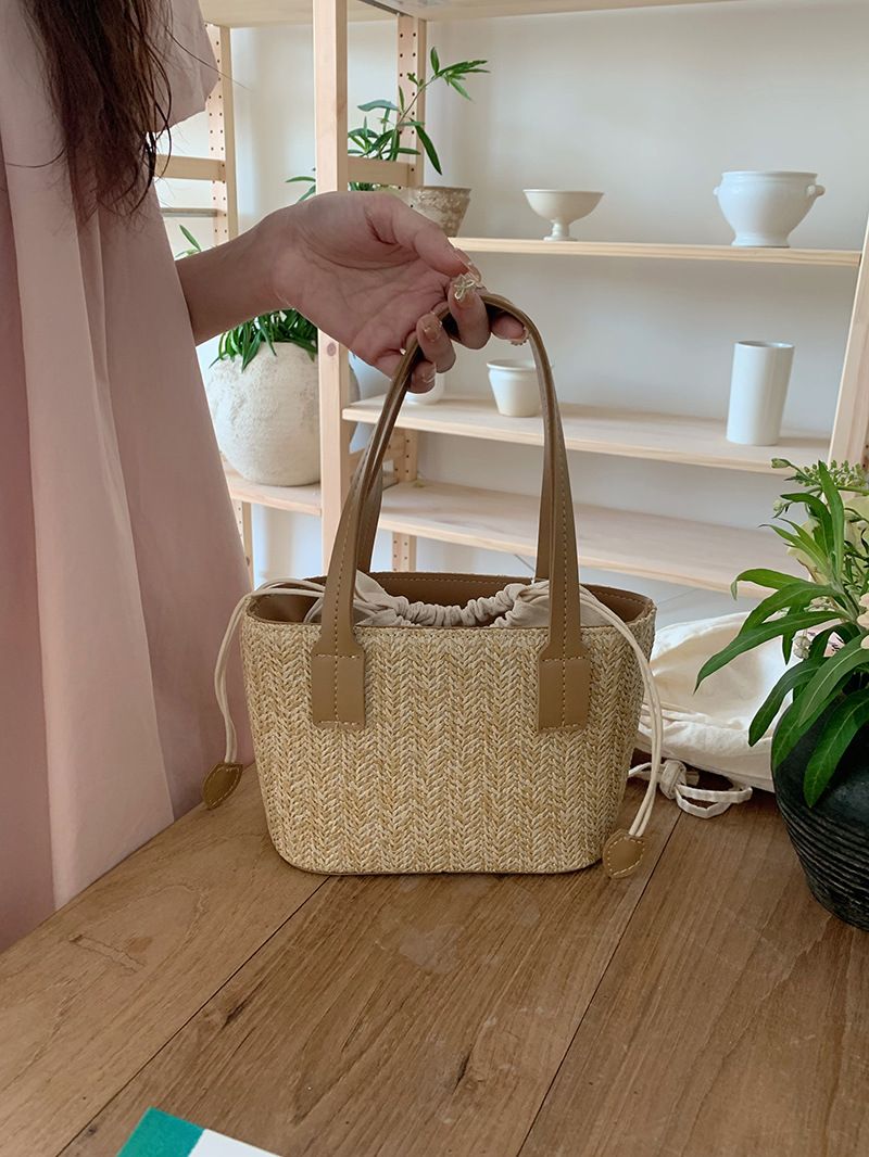 Koreanische ins gras gewebt kleine sommer neue freizeit urlaub frauen tasche gemüse korb tragbare schulter umhängetasche_voghion.com