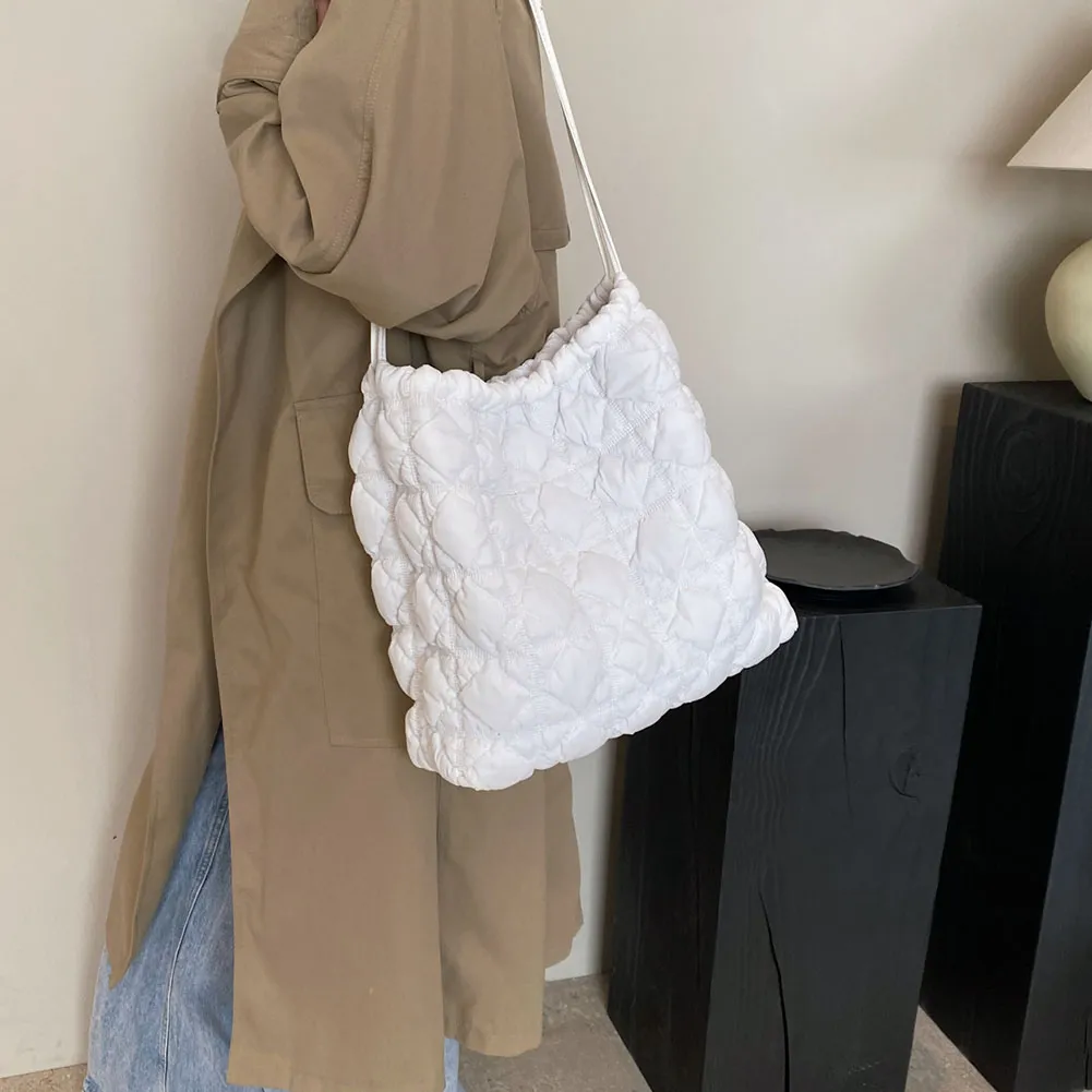Damen Dia Gesteppter Eimer Große Kapazität Plissee Wolke Kordelzug Unten Hobo Gepolsterte Schulter Herbst Winter Tasche_voghion.com