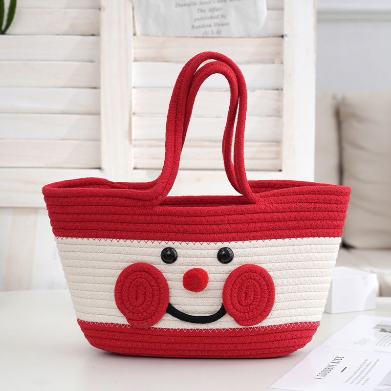 Tote Bag Cartoon Cute Cotton Rope Handbag Cute Cotton Rope Hand Gift Woven Bag Children Cute Woven Handbag