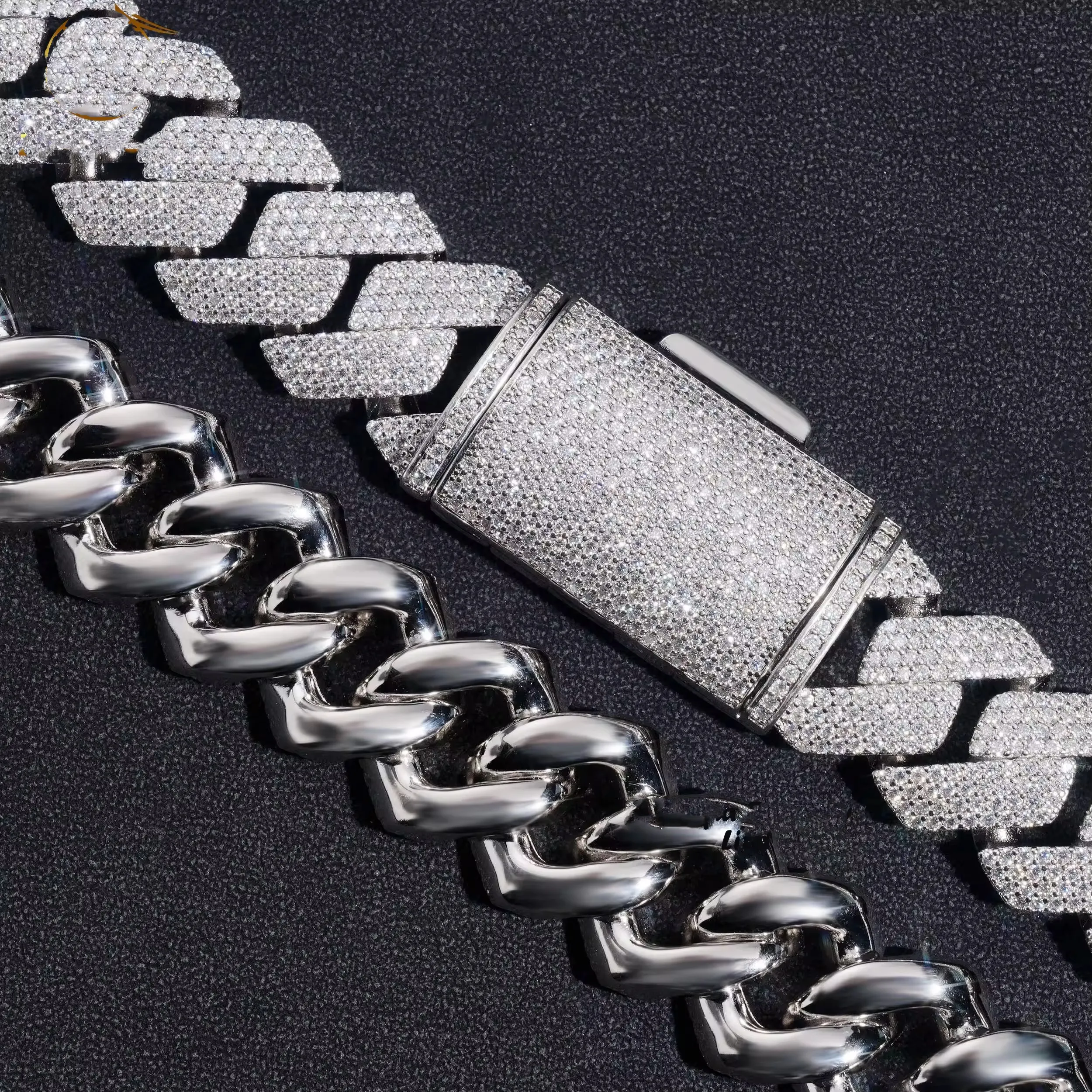 Colar cubano K com 3 fileiras de moissanita, 20 mm, correntes douradas, gargantilha com garras, corrente personalizada com glacê, designer hip hop_voghion.com