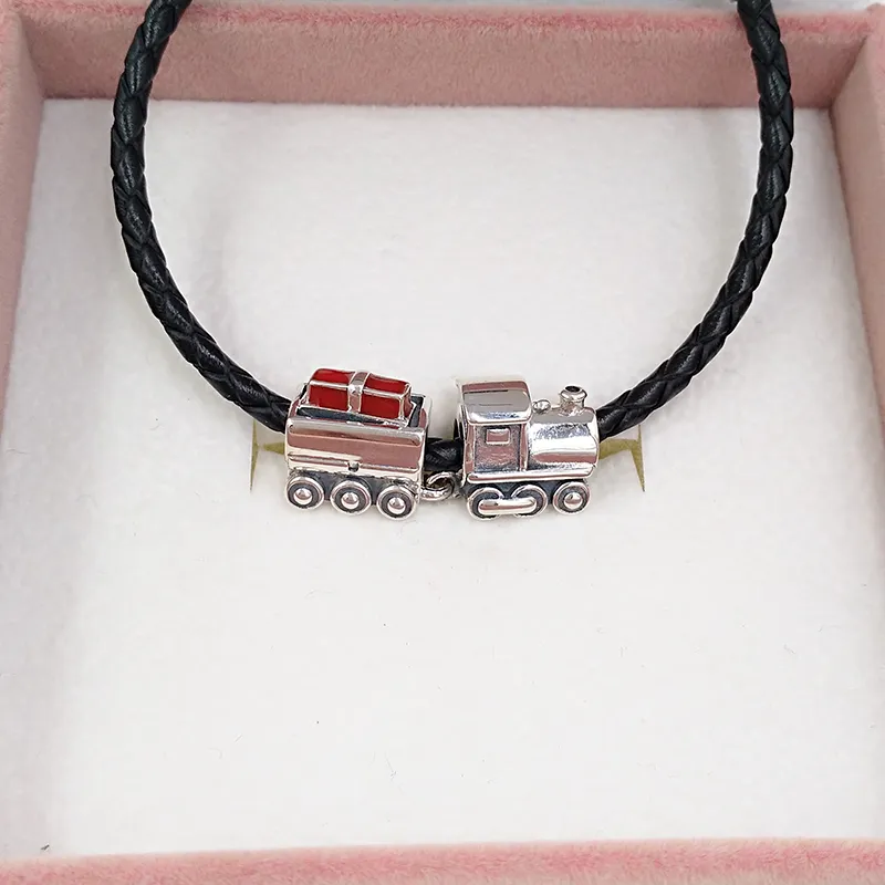 Charms Schmuckherstellungssets Sterling Silber Kette Halskette Perlen Armreif Weihnachtszug rote Emaille Armbänder für Frauen Herren passt Coup_voghion.com