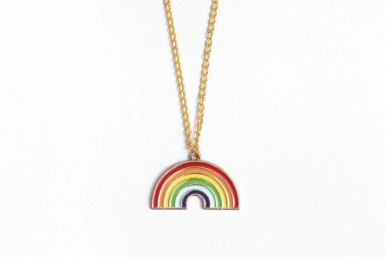 Halsketten Kindlicher Cartoon Niedliche Regenbogen-Disko-Halskette Mädchenhafte Herz-Halskette für männliche und weibliche Paare_voghion.com