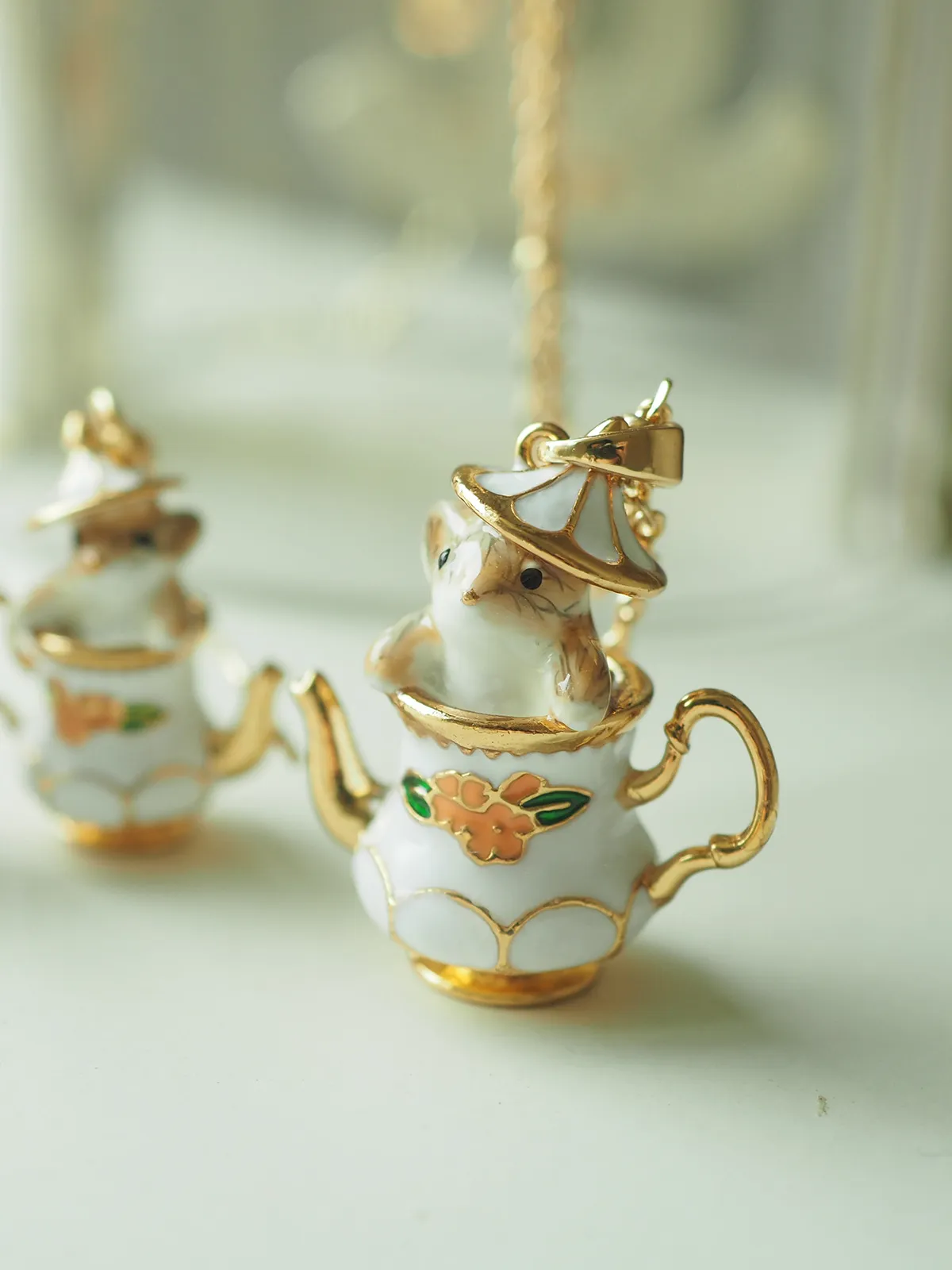 Bellissimo cartone animato tazza da tè Chipmunk orecchini di design collane set di gioielli per donne ragazze simpatico topo retrò vintage oro_voghion.com