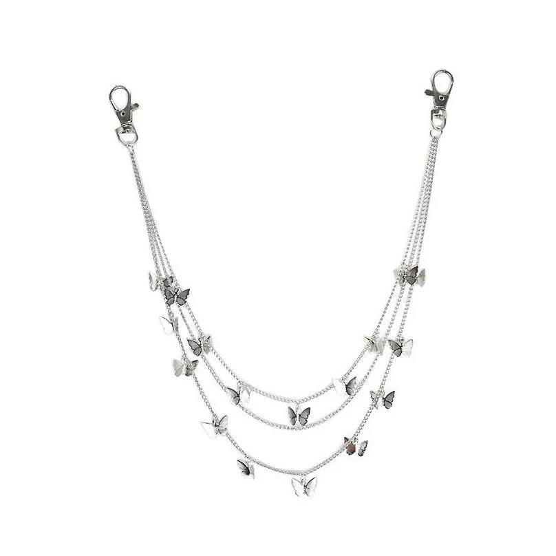 Łańcuchy na brzuch Złoto Sier Plated Mtilayer Statement Butterfly Charm Łańcuch Talia Noś na spodniach Wiszące frędzle Biżuteria na ciało_voghion.com