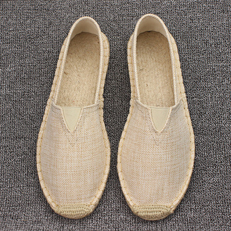Mens Espadrilles Patchwork Slip on Summer Men Loafers Breathable Canvas Women Jute Wrapped Casual Shoes_voghion.com