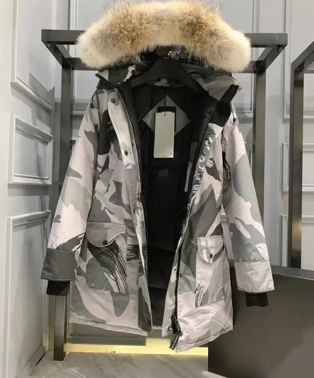 Parkas femininas de grife jaqueta feminina de plumas marca de moda canadense casaco longo bolso gola de pele top térmico feminino outono_voghion.com
