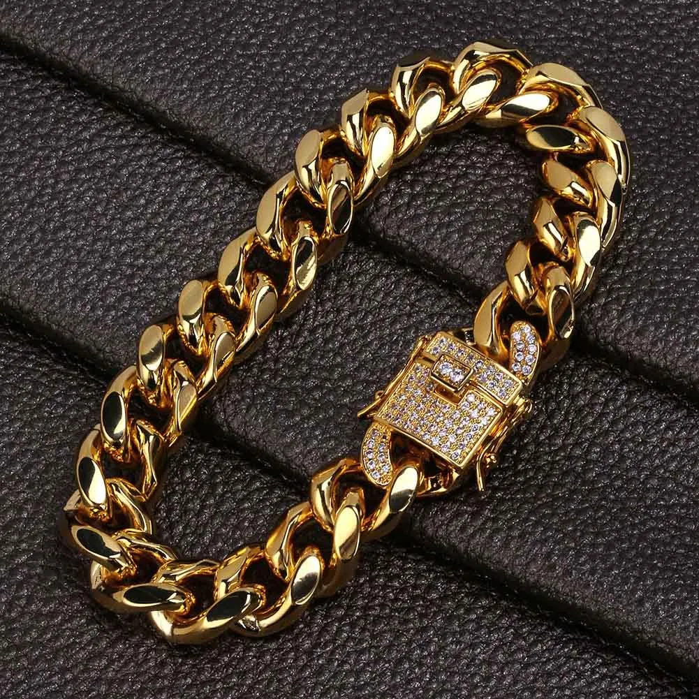 Zircon Cuban Chain Bracelet For Men Gold Plated Dragon Bangle_voghion.com
