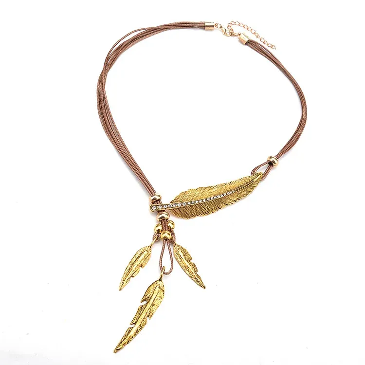 Collana con ciondolo piuma vintage stile bohémien gioielli_voghion.com