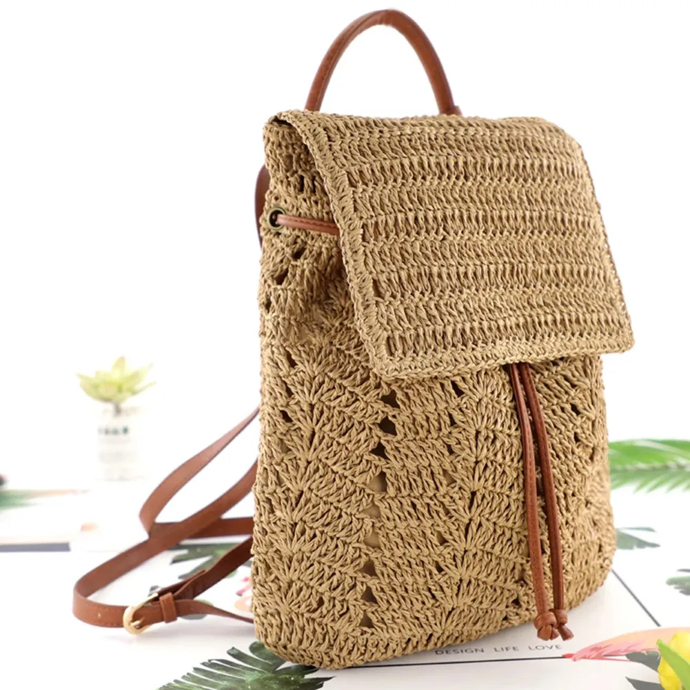 Borsa a tracolla in paglia estiva da donna Boho Bohemian Hollow Hobo Borse da viaggio all'uncinetto per donna Zaino da spiaggia lavorato a maglia 240808_voghion.com