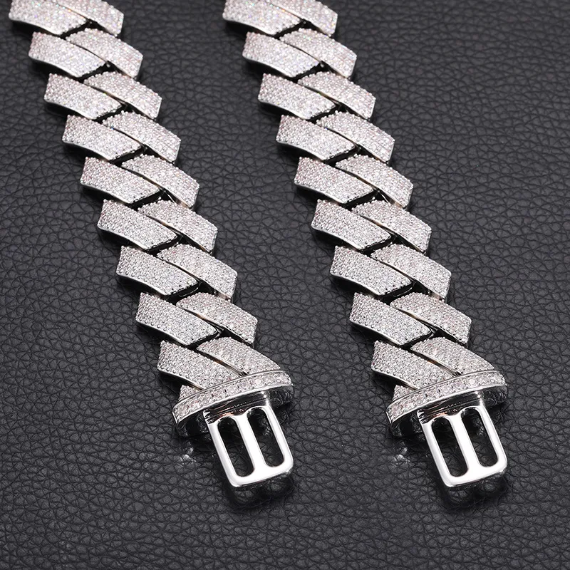 Herren Hip Hop Hochwertige lange Schnalle 20MM breit 4-reihige Moissanit Diamant Cuban Link Kette Trendy Ketten Halskette_voghion.com