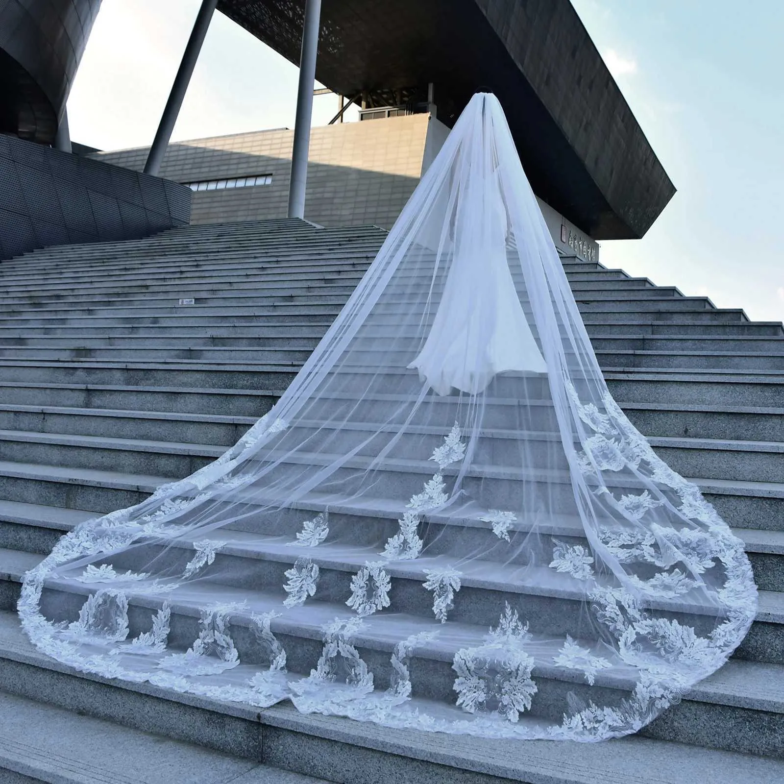 Hair Jwlry V146 Vil Long Cathdral Bridal Vils 1 Tir Lac Appliqus Edg Mantilla Wid Wdding Accssoris For_voghion.com