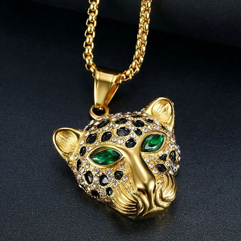 Collier avec pendentif tête de léopard Hip Hop Cool cadeau pour hommes en acier titane plaqué or bijoux rap_voghion.com