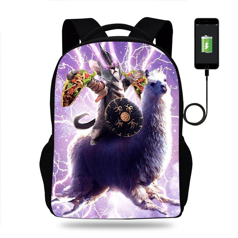 Bedruckter Einhorn-Rucksack für Kinder, 3-teiliges Set: Tasche USB + Beutel_voghion.com
