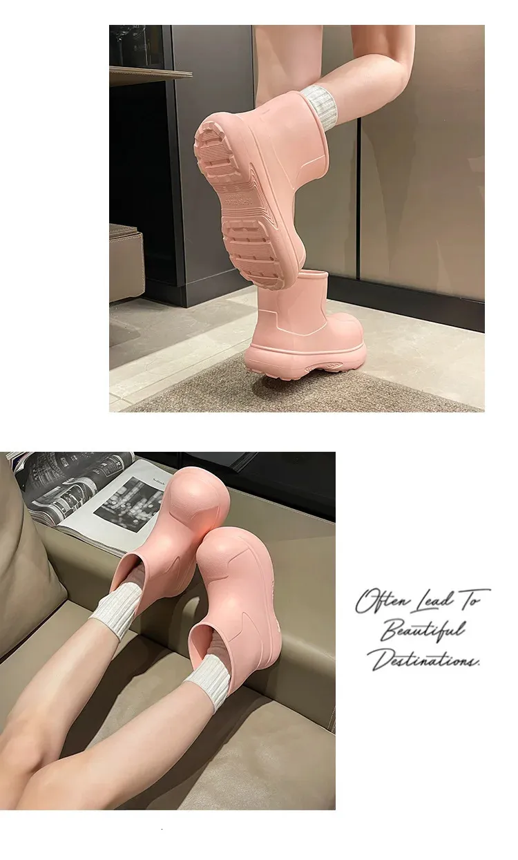Módní dámské úzké roztomilé venkovní nepromokavé holínky s tlustou podrážkou z EVA, jednoduché a praktické 241031_voghion.com