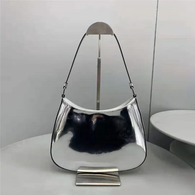 Designer Shoulder Handbags, Chic Mirror Calf Leather Baguette Bag With Sier Hardware - Lightweight For Daily Use_voghion.com