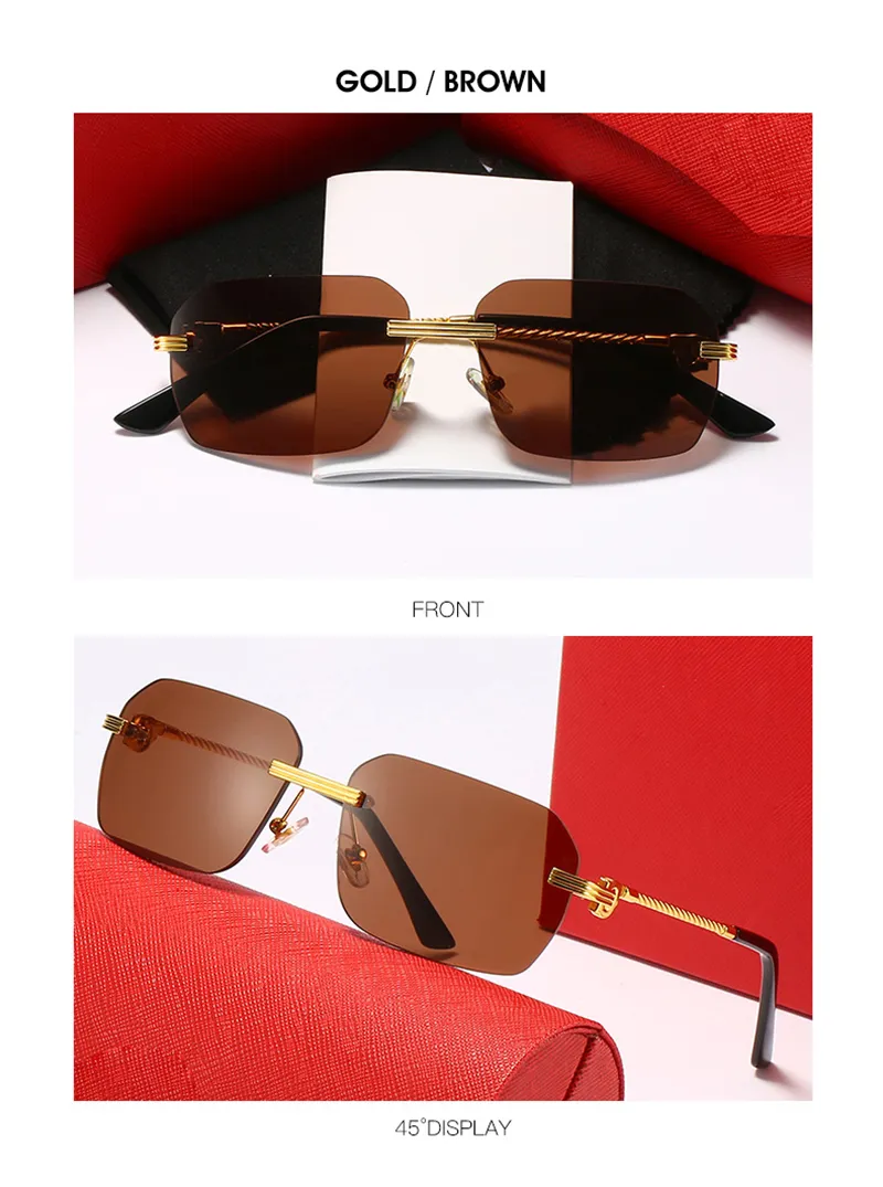 Cartr classique femme lunettes de soleil montures de lunettes de myopie sans monture lentille dégradé nuances de thé profond affaires essentielles_voghion.com