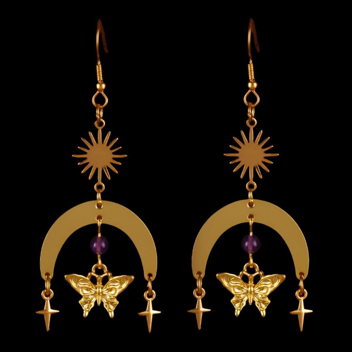 Orecchini lunghi a forma di farfalla a forma di luna Orecchini alla moda bohémien_voghion.com