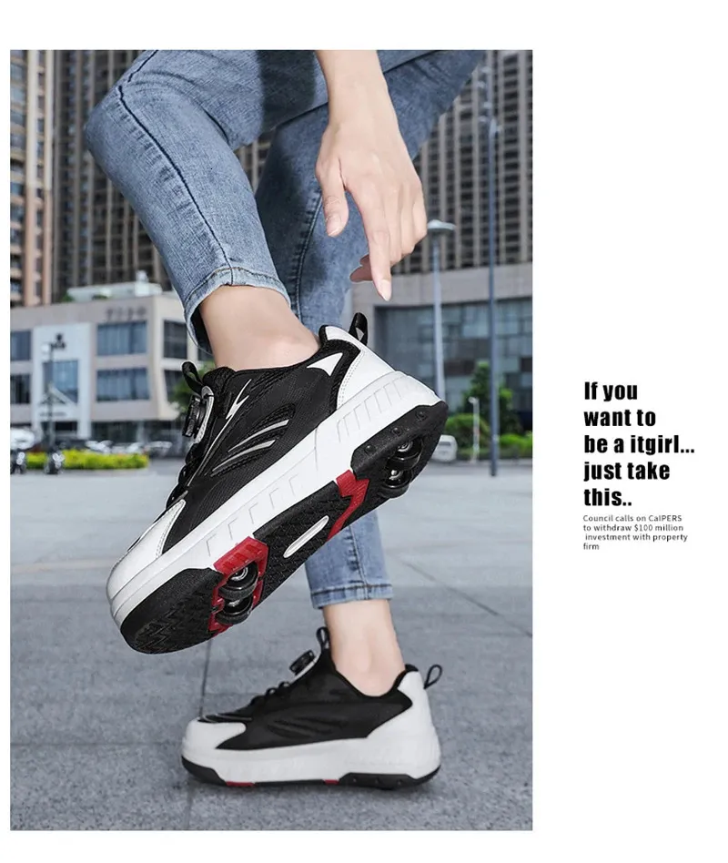 Patins de 4 rodas Deformation Double Row com rodas Tênis de skate de dupla finalidade 240701_voghion.com