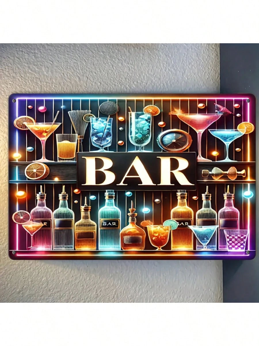 Vintage Bar Neon Light Sign, Iron Foil Carved,8X12,Retro Bar Home Decor,Garage Lighting|Retro Neon Light Sign|Iron Foil Artwork, Wall|Room Decoration_voghion.com
