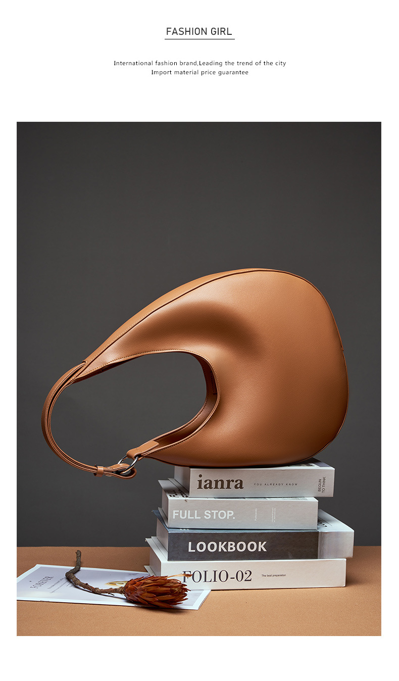 Borsa a mezzaluna di design di nicchia, borsa semicircolare a forma speciale, borsa a tracolla singola da donna sottobraccio in vera pelle_voghion.com