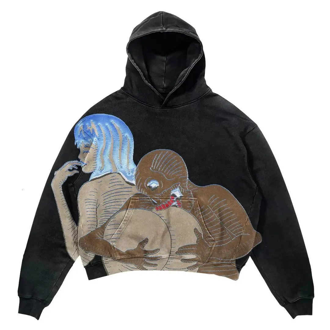 Designer Totenkopf Haruku Übergroßer Buchstabendruck Hochwertiger Hoodie Vintage Streetwear Sweatshirt Goth Jacke Y2k Hoodies Damen 240131_voghion.com
