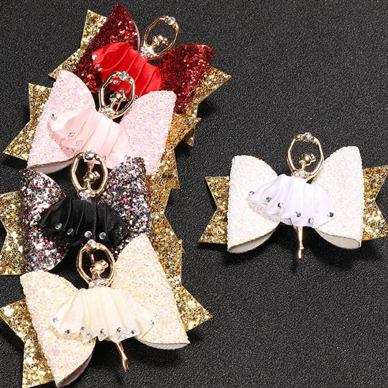 10pcs/Lot Adorable Ballet Girl Glitter Bows For Kids Sequins Clips Sparkly Party Hairgrips Fashion Hair Accessories_voghion.com