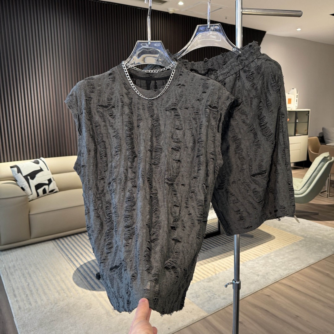 Ropa para hombre Spot moda masculina casual versátil verano suelto tendencia personalidad simple color sólido impresión ins sin mangas cuello redondo