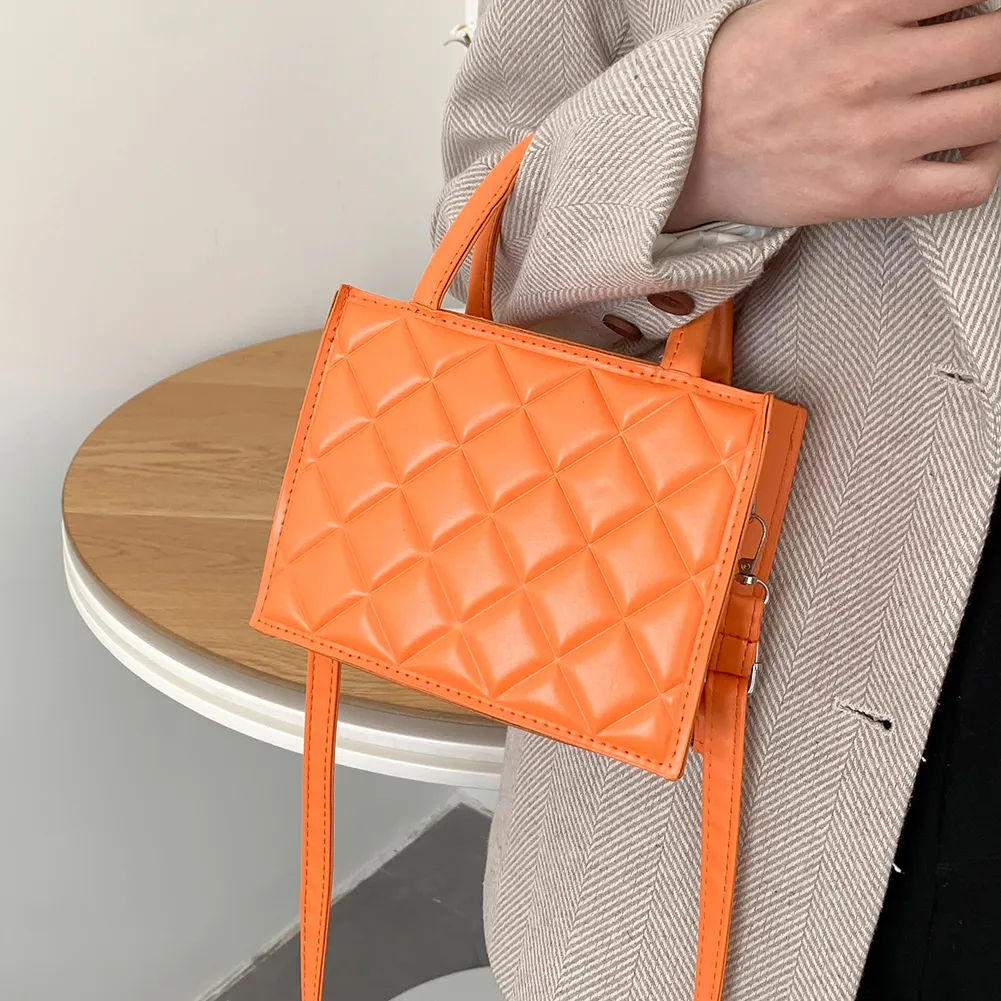 Borsa a tracolla da donna alla moda, casual, con cerniera, a reticolo rombico, piccola, con manico superiore, in tinta unita, per viaggiare ogni giorno._voghion.com