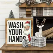 8x8" Vintage Weihnachtsmann "Wasch deine Hände" Holzschild - Rustikale Wandkunst für Küche, Bad & Büro | Einzigartiges Weihnachtsgeschenk_voghion.com