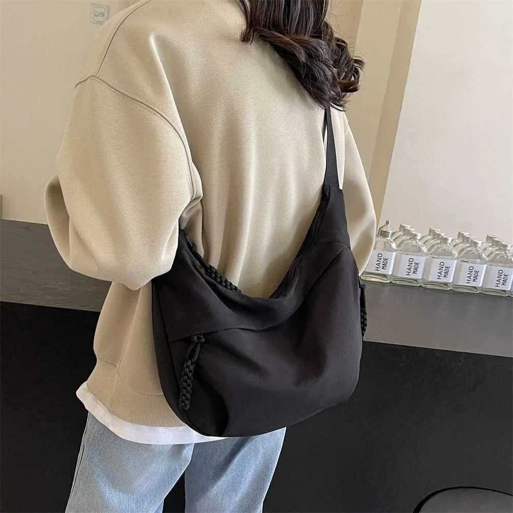Borsa a tracolla casual da donna in tessuto di nylon, multi tasche, grande capacità, borsa a tracolla, hobo, 2024, estate, ultima moda_voghion.com