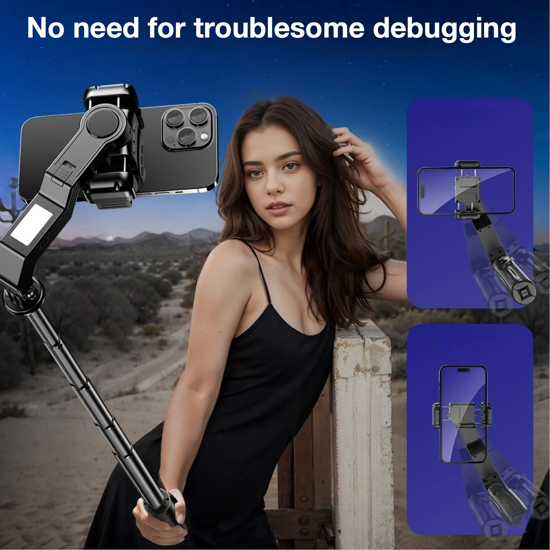 Gimbal selfie stick con luce e supporto per smartphone_voghion.com