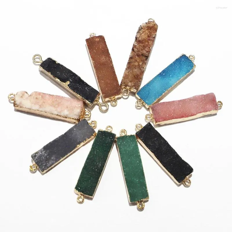 Colliers pendentifs en pierre druzy naturelle à double boucle, connecteur à bord doré à la mode, tranche d'agate minérale en métal, breloque géode_voghion.com