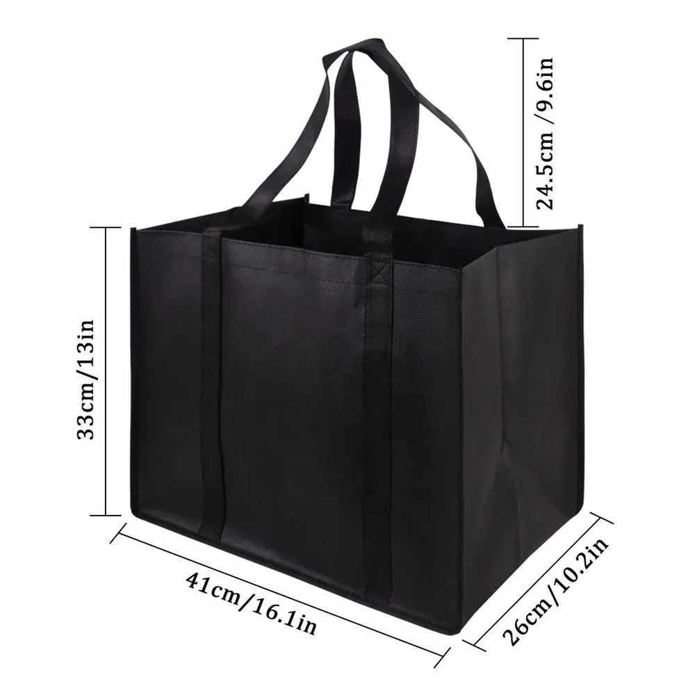 Non-Woven Black And Gray Simple Foldable Portable Eco-Friendly Large Capacity Reusable Grocery Duty Shopping Bags Totes_voghion.com