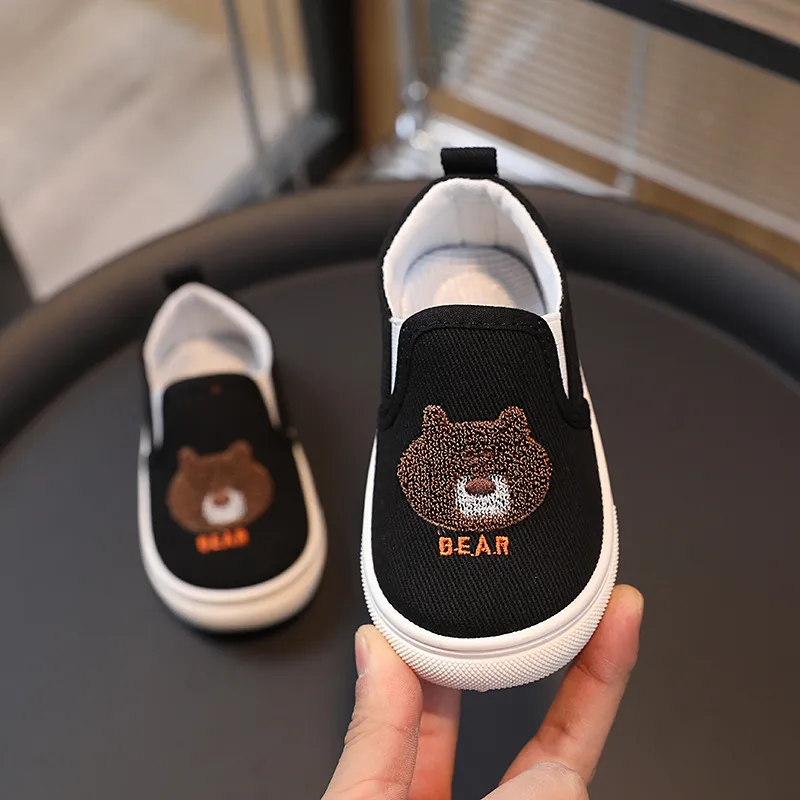 Cute Bear Strawberry Kids Canvas Children School Slip-on Sneakers Happysteps Unisex Boy Girl Flat Casual Sho 20-31_desvips.com