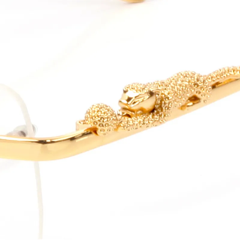 designer sunglasses Eyeglasses frames temples with panther heads Metal Frameless Full Rim Semi Rimless rectangular shape_voghion.com