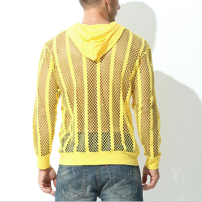 men's clothing plus size men's black mesh print long sleeve t-shirt men's slightly transparent versatile stretch bottom shirt men_voghion.com