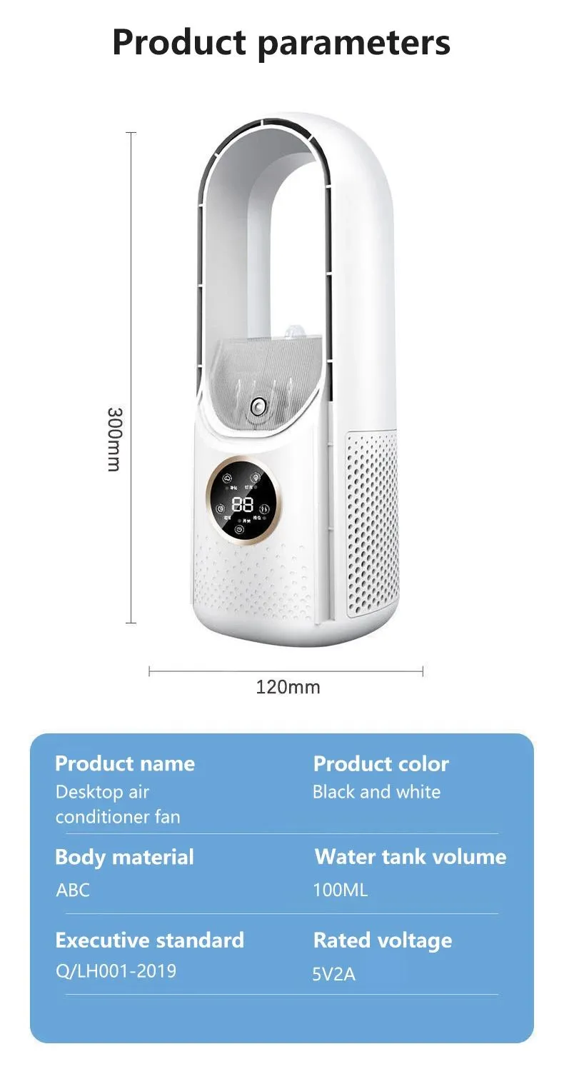 Portable USB Cooler Leafless Electric 6 Speed Silent Timer Air Conditioner Cooling Humidifier Conditioning Fan_voghion.com
