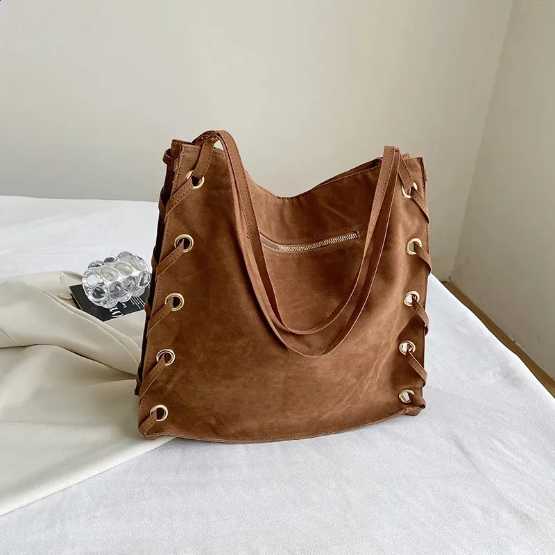 Ladies Handbags Brown Bags Tote Suede Leather Shoulder Women Top Handle Bag Female Sac A Main 240924_voghion.com