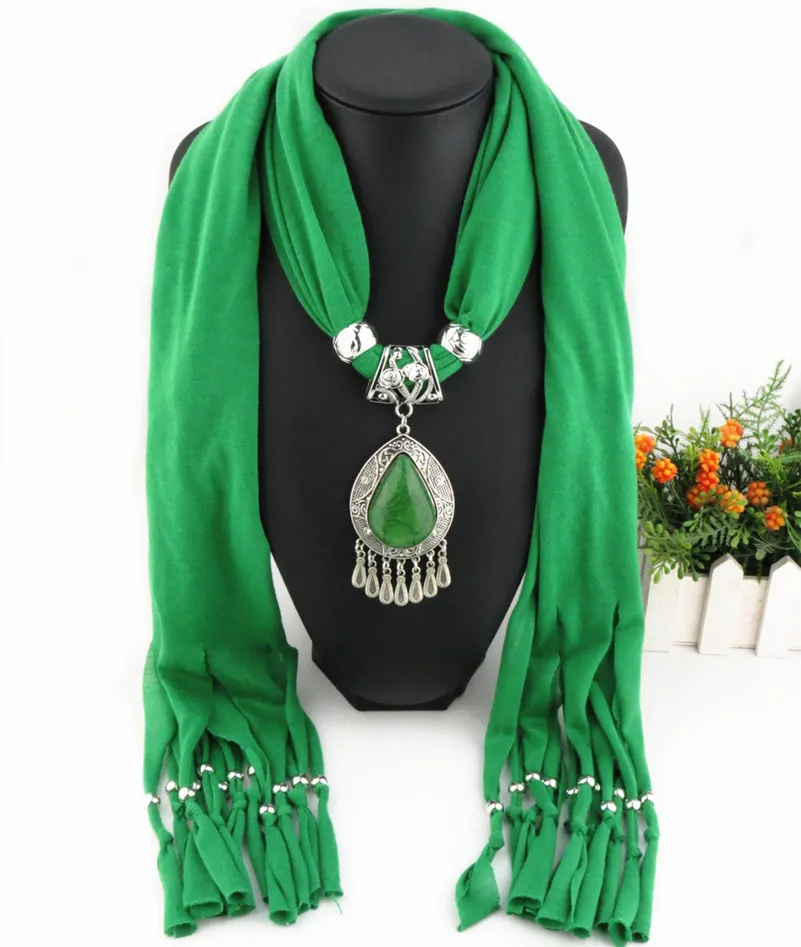 Pendentif goutte d'eau en résine polyester pompon jersey ethnique écharpe accessoires_voghion.com