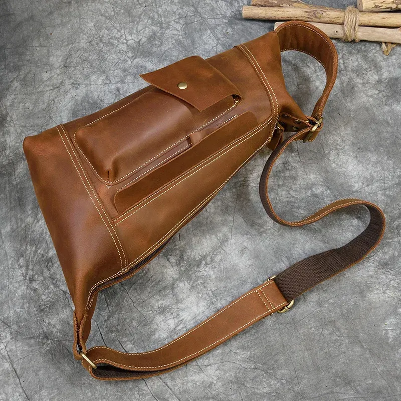 Featured Mens Genuine Backpack Crazy Horse Leather Daypack Travel Male Laptop Unique Bagpack Man Chest Bag 240902_voghion.com