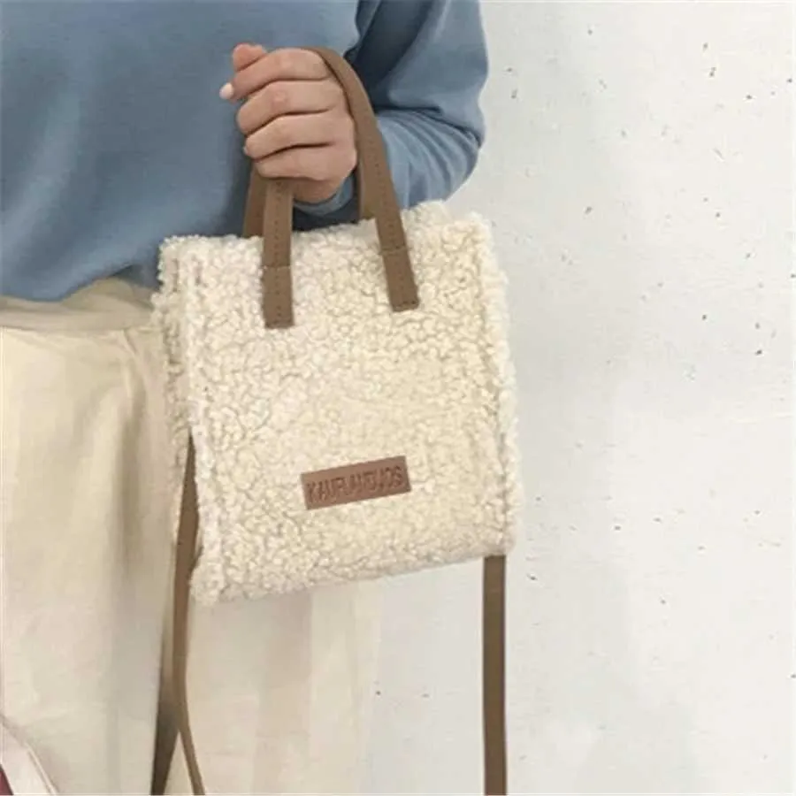 2023 Women Winter Shoulder Bag Lamb Wool Warm Soft Autumn Ins Square Cross-body Portable Casual Beige Khaki Girls Preppy_voghion.com