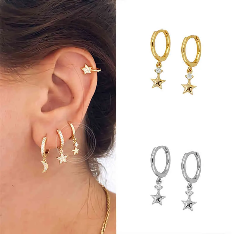 Sterling Sier Ear Buckle Dainty Minimalist Dangling Cz Hie Hoop Earrings Crescent For Women_voghion.com