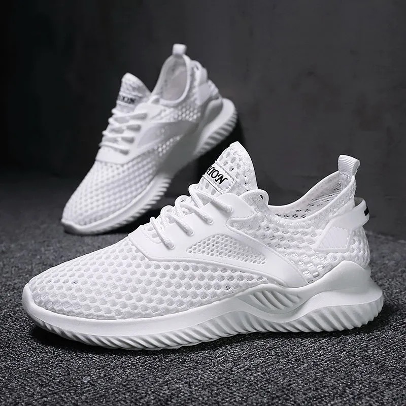 Men's Summer New Mesh Breathable Casual Sports Shoes Solid Color All-match Trendy Running Shoes Front Lace-up Mesh Shoes