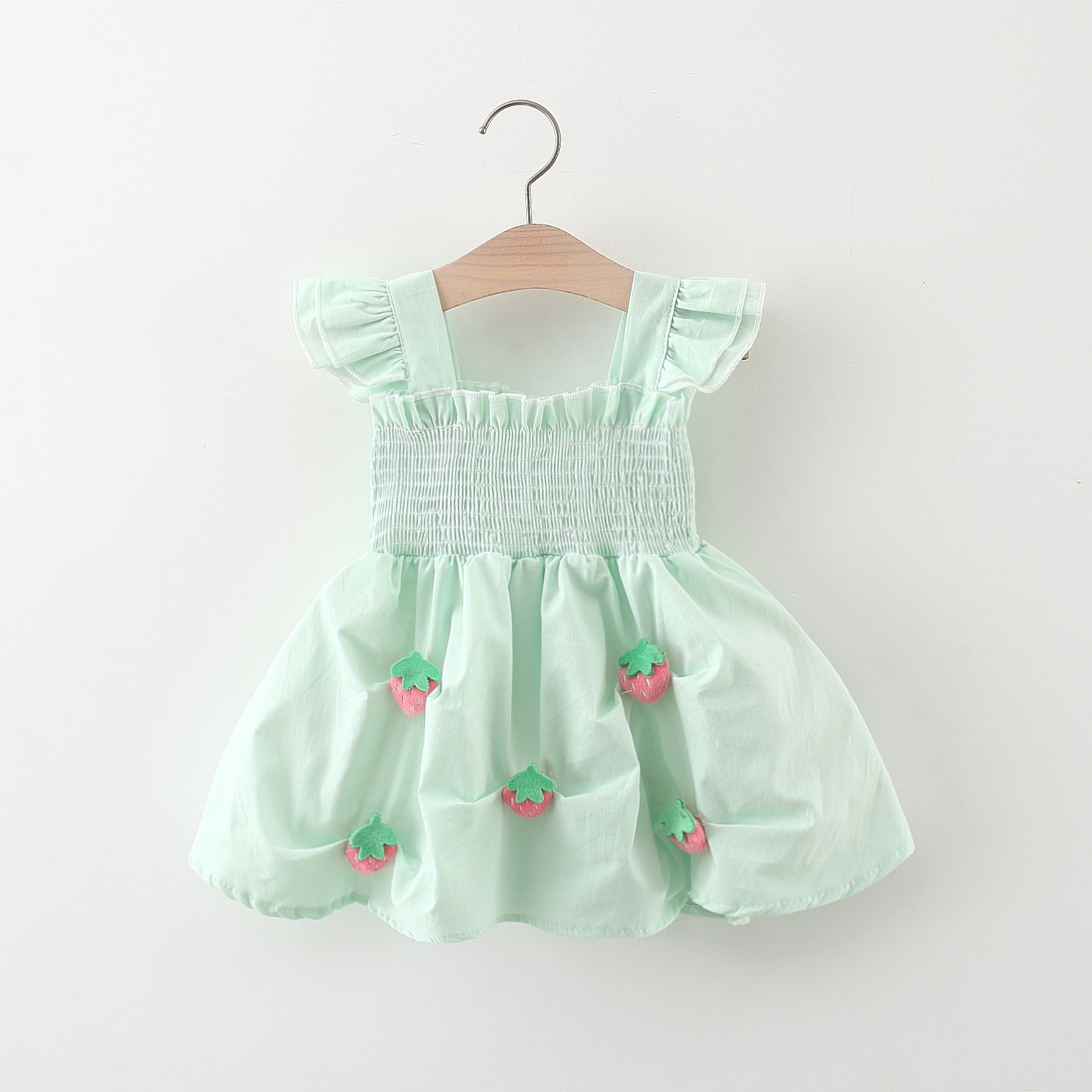 Baby Green Dress Baby Girl Strawberry Decorative Cotton Dress For 0-3 Years Old Kids_voghion.com