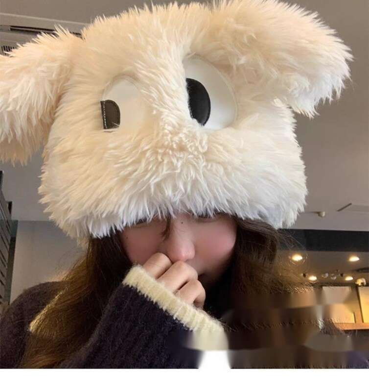 Autunno e inverno versatile carino cartone animato divertente cagnolino lungo peluche da donna alla moda coreano cappello di protezione per le orecchie_voghion.com